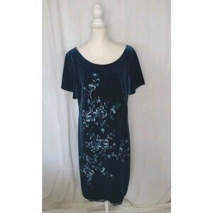 WHBM Sheath Floral Embroidered Midi Dress Lace Trim Sz.L Dark Romantic Elegant